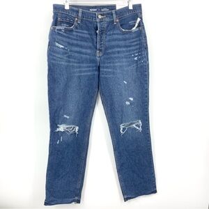 Old Navy Women Size 8 Jeans Dark Wash Distressed Slouchy Straight Stretch Pants